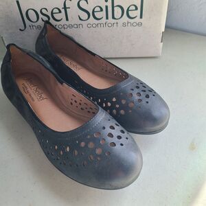 Josef Seibel Womens Pippa 29 Black Nesty Oil Burnish Leather Ballet Flat 39‎ NEW